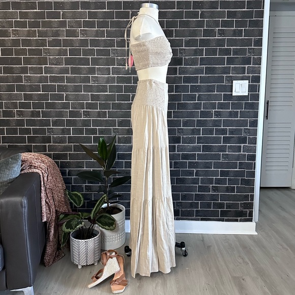 CHIC LINEN HALTER TOP & WIDE LEG PANT SET - Picture 4 of 12